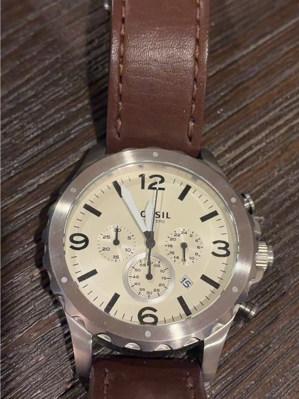 Fossil Men's Watch - Brown Leather Strap, Cream Dial